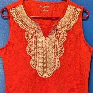 Talbots Quiet Statement Large Petite Red w/ Embroidery Tank Top